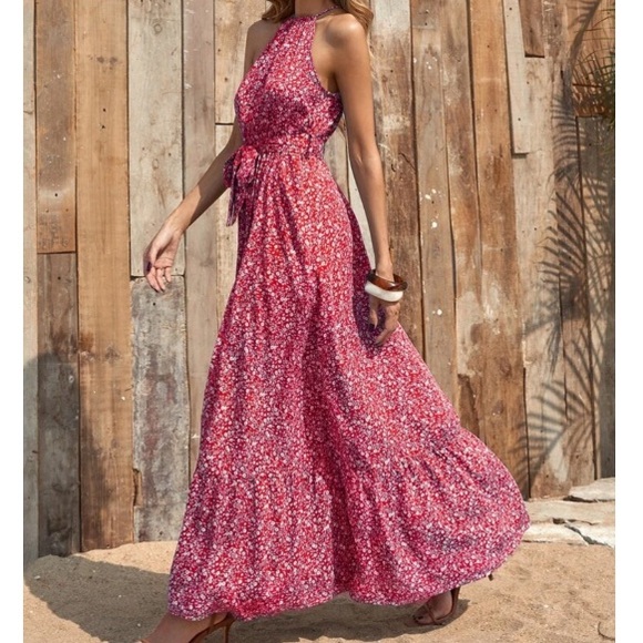 Boho floral print halter maxi dress - Picture 2 of 6